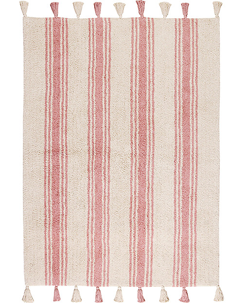 Lorena Canals Tappeto Lavabile, Righe Rosa Corallo - 100% Cotone (120cm x 160cm) Tappeti Arredo