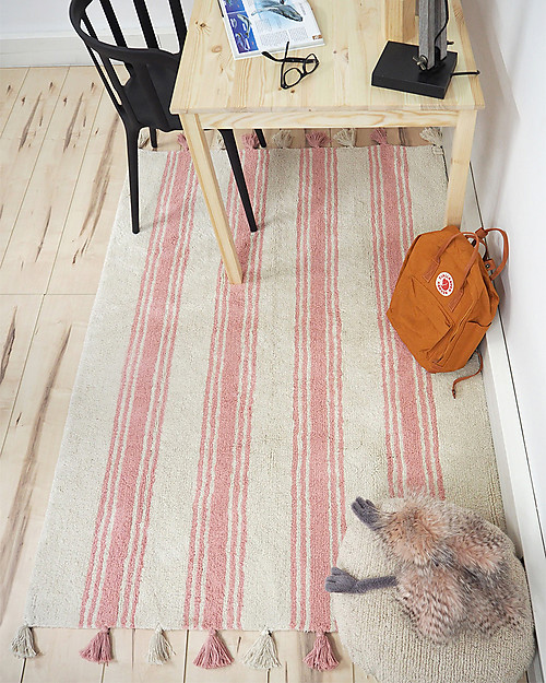 Lorena Canals Tappeto Lavabile, Righe Rosa Corallo - 100% Cotone (120cm x 160cm) Tappeti Arredo
