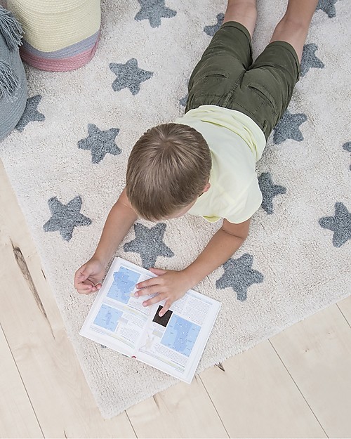 Lorena Canals Tappeto Lavabile Stars Natural - Vintage Blu - 100% Cotone (120 x 160 cm) Tappeti Arredo