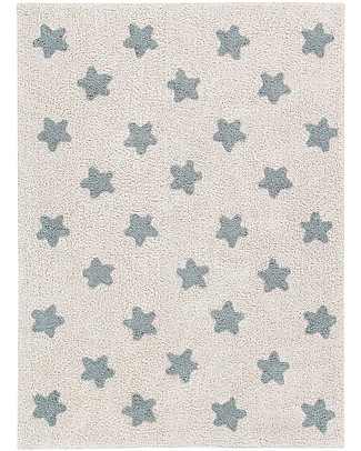 Lorena Canals Tappeto Lavabile Stars Natural - Vintage Blu - 100% Cotone (120 x 160 cm) Tappeti