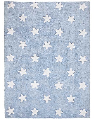 Lorena Canals Tappeto Lavabile Stelle Bianche, Azzurro - 100% Cotone (120cm x 160cm) Tappeti Arredo