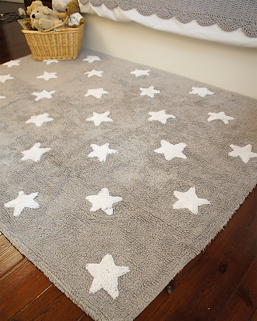 Lorena Canals Tappeto Lavabile Stelle Bianche, Grigio - 100% Cotone (120cm x 160cm) Tappeti Arredo