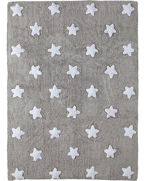 Lorena Canals Tappeto Lavabile Stelle Bianche, Grigio - 100% Cotone (120cm x 160cm) Tappeti Arredo
