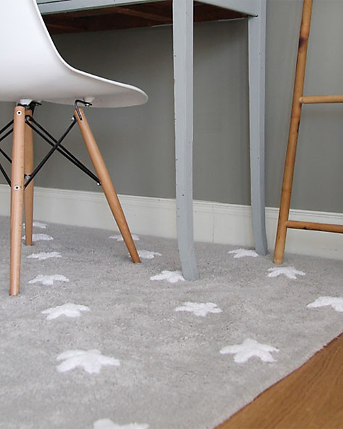 Lorena Canals Tappeto Lavabile Stelle Bianche, Grigio - 100% Cotone (120cm x 160cm) Tappeti Arredo