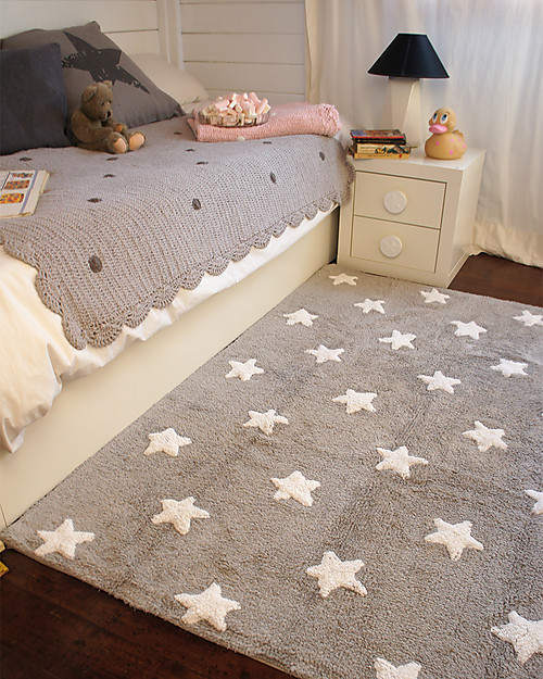 Lorena Canals Tappeto Lavabile Stelle Bianche, Grigio - 100% Cotone (120cm x 160cm) Tappeti Arredo