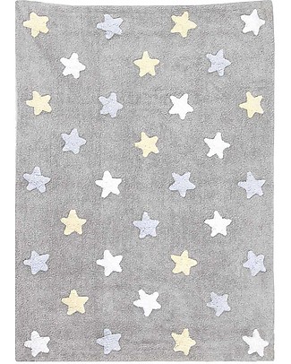 Lorena Canals Tappeto Lavabile Stelle Tricolore - Grigio/Azzurro, 100% Cotone (120cm x 160cm) Tappeti Arredo