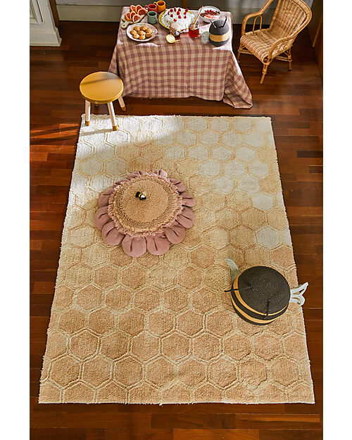 Lorena Canals Tappeto Lavabile - Sweet Honey - Avorio/Oro - Cotone - Collezione Planet Bee - 140 x 200 cm Tappeti Arredo