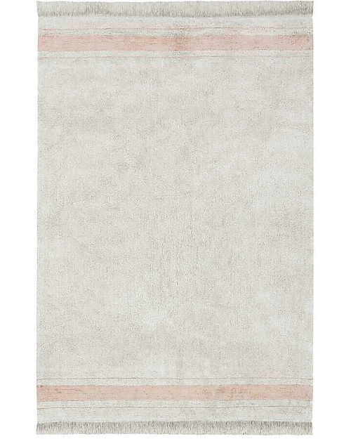 Tappeto in cotone lavabile - beige con righe rosa e gialle - 90 x 130 cm