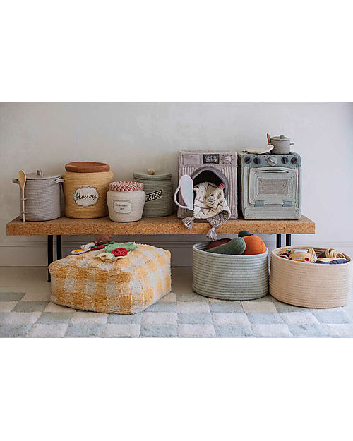 Lorena Canals Tappeto Scacchi - Salvia - Cotone Organico - Little Chefs Collection - 120 x 160 cm Tappeti Arredo