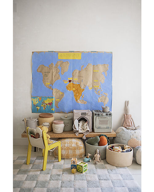 Lorena Canals Tappeto Scacchi - Salvia - Cotone Organico - Little Chefs Collection - 120 x 160 cm Tappeti Arredo