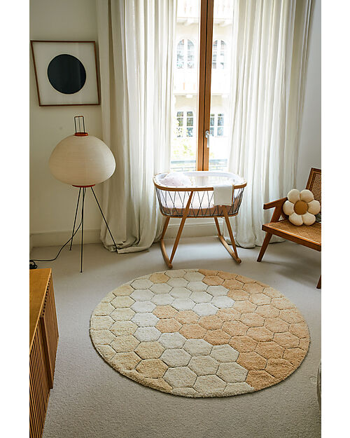 Lorena Canals Tappeto Tondo - Honeycomb - Avorio/Oro - Cotone - Collezione Planet Bee - Diametro 140 cm Tappeti Arredo