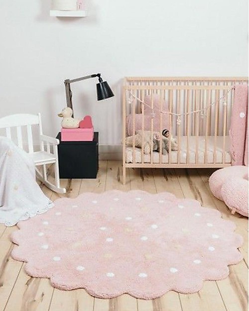 Lorena Canals Tappeto Tondo Lavabile a Pois, Rosa - 100% Cotone (Diametro 140 cm) Tappeti Arredo