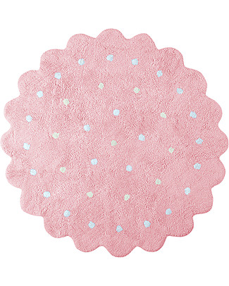 Lorena Canals Tappeto Tondo Lavabile a Pois, Rosa - 100% Cotone (Diametro 140 cm) Tappeti