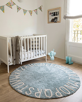 Lorena Canals Tappeto Tondo Lavabile ABC, Azzurro/Panna, 100% cotone (diametro 150 cm) Tappeti