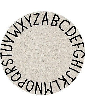 Lorena Canals Tappeto Tondo Lavabile ABC, Beige/Nero, 100% cotone (diametro 150 cm) Tappeti