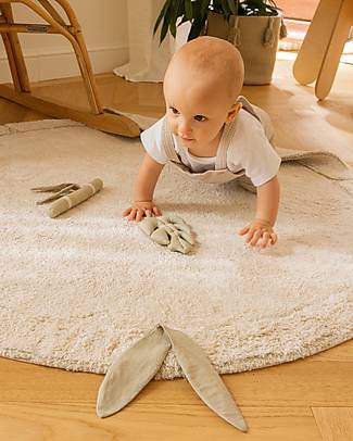 Lorena Canals Tappeto Tondo - Leaf - Avorio/Verde Oliva - Cotone - Bamboo Collection - Diametro 120 cm Tappeti Arredo