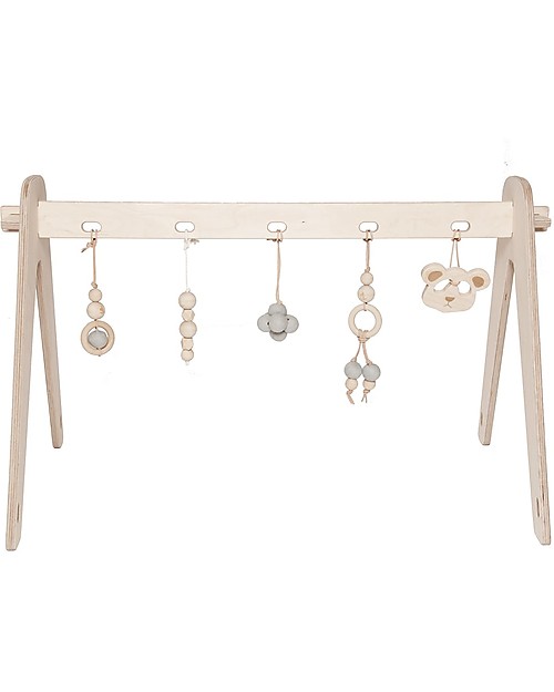 Loullou Baby Gym Set, Palestrina in Legno per Bambino + Giochi da Appendere Blu Palestrine