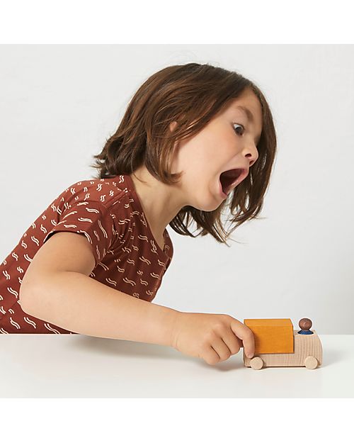 Lubulona Camion con Figura - Ocra - Legno di Faggio e Acero FSC-PEFC Macchine e Trenini  in Legno