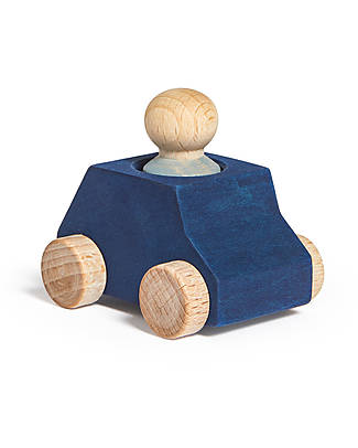 Lubulona Macchinina Blu con Figura Grigia - Legno di Faggio FSC-PEFC Costruzioni in Legno