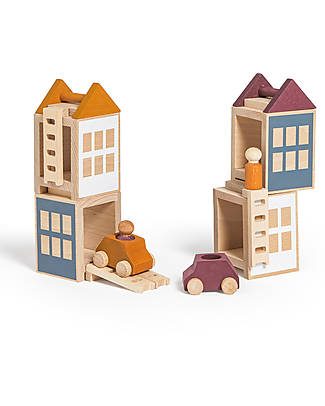 Lubulona Set Città Lubu Town Maxi - Autumnvale - Legno di Faggio FSC-PEFC Costruzioni in Legno