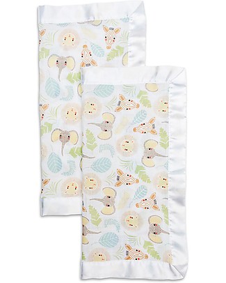 Lulujo Baby Copertina Morbida Security 40 x 40 cm - Giungla - 100% cotone - Pacco da 2 Copertine Swaddles