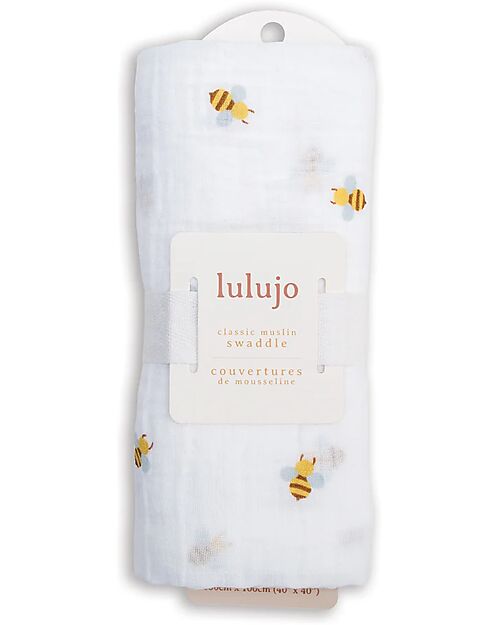 Lulujo Baby Copertina Swaddle 100x100 cm - Api - 100% Mussola di Cotone Swaddle di Mussola