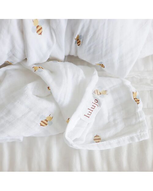 Lulujo Baby Copertina Swaddle 100x100 cm - Api - 100% Mussola di Cotone Swaddle di Mussola