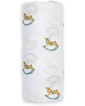 Lulujo Baby Copertina Swaddle 100x100 cm - Cavallo a Dondolo - 100% Mussola di Cotone Swaddle di Mussola