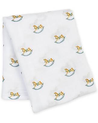 Lulujo Baby Copertina Swaddle 100x100 cm - Cavallo a Dondolo - 100% Mussola di Cotone Swaddle di Mussola