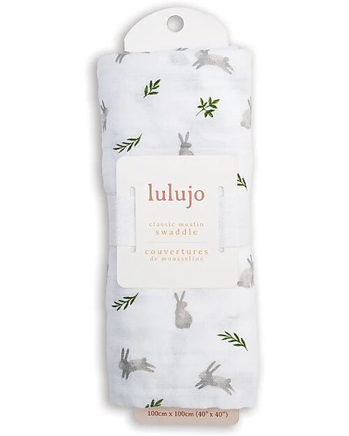 Lulujo Baby Copertina Swaddle 100x100 cm - Coniglietti - 100% Mussola di Cotone Swaddle di Mussola
