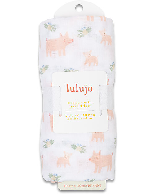 Lulujo Baby Copertina Swaddle 100x100 cm - Maialini - 100% Mussola di Cotone Swaddle di Mussola