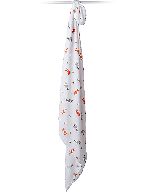 Lulujo Baby Copertina Swaddle 120 x 120 cm, Amici del Bosco - 100% mussola di cotone Swaddle di Mussola