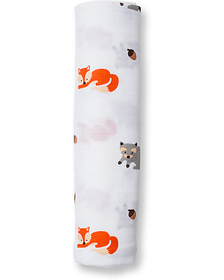 Lulujo Baby Copertina Swaddle 120 x 120 cm, Amici del Bosco - 100% mussola di cotone Swaddle di Mussola