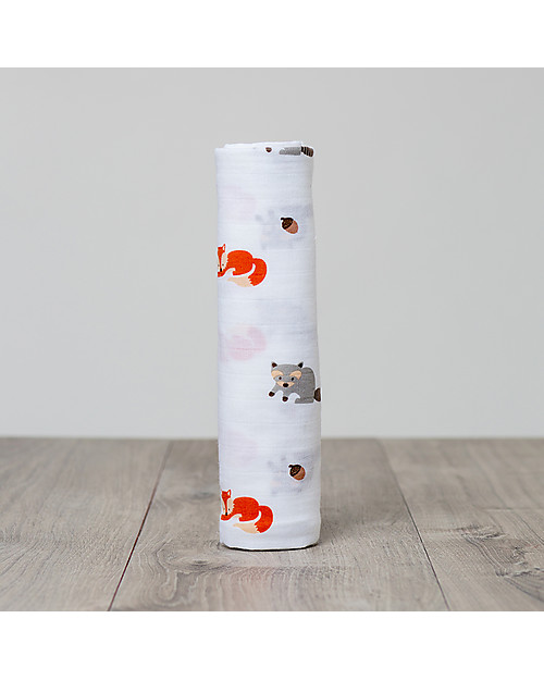 Lulujo Baby Copertina Swaddle 120 x 120 cm, Amici del Bosco - 100% mussola di cotone Swaddle di Mussola