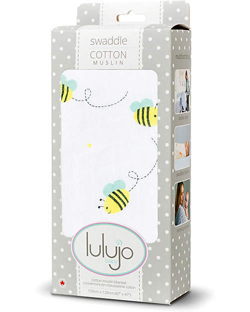 Lulujo Baby Copertina Swaddle 120 x 120 cm, Api -100% mussola di cotone Swaddle di Mussola