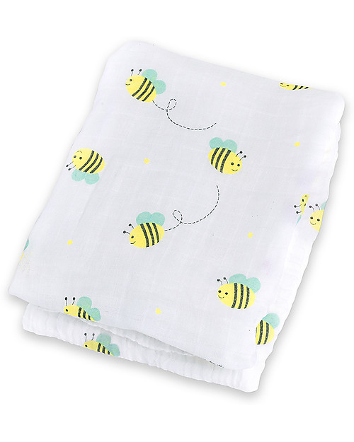 Lulujo Baby Copertina Swaddle 120 x 120 cm, Api -100% mussola di cotone Swaddle di Mussola