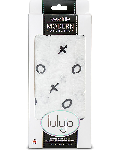 Lulujo Baby Copertina Swaddle 120 x 120 cm, Baci e Abbracci - Hugs & Kisses - Mussola di bambù Swaddle di Mussola