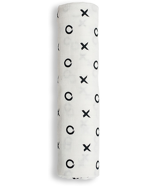 Lulujo Baby Copertina Swaddle 120 x 120 cm, Baci e Abbracci - Hugs & Kisses - Mussola di bambù Swaddle di Mussola