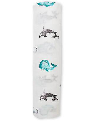Lulujo Baby Copertina Swaddle 120 x 120 cm, Balene - Mussola di bambù Swaddle di Mussola
