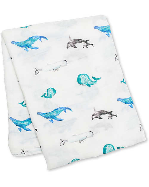 Lulujo Baby Copertina Swaddle 120 x 120 cm, Balene - Mussola di bambù Swaddle di Mussola