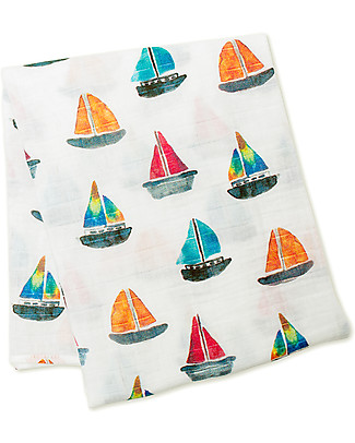Lulujo Baby Copertina Swaddle 120 x 120 cm, Barchette - 100% mussola di cotone Copertine Swaddles