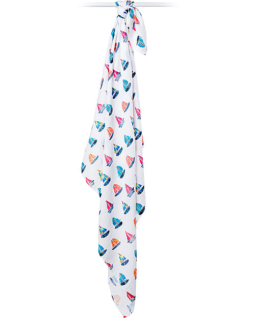 Lulujo Baby Copertina Swaddle 120 x 120 cm, Barchette - 100% mussola di cotone Swaddle di Mussola