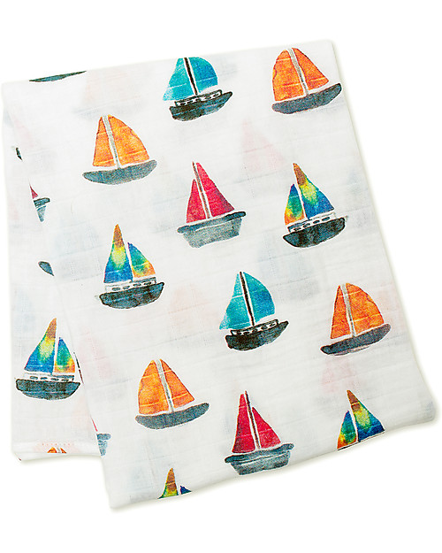 Lulujo Baby Copertina Swaddle 120 x 120 cm, Barchette - 100% mussola di cotone Swaddle di Mussola