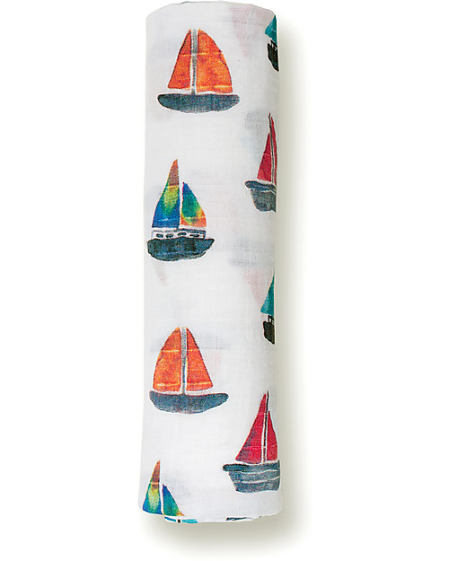 Lulujo Baby Copertina Swaddle 120 x 120 cm, Barchette - 100% mussola di cotone Swaddle di Mussola