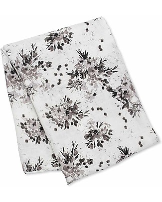 Lulujo Baby Copertina Swaddle 120 x 120 cm, Black Floral - Mussola di bambù Copertine Swaddles