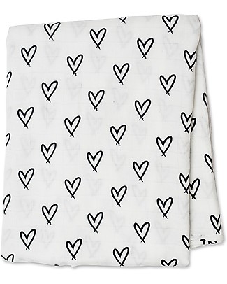 Lulujo Baby Copertina Swaddle 120 x 120 cm, Cuori - Mussola di bambù Swaddle di Mussola