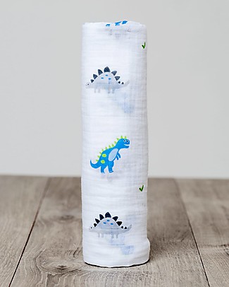 Lulujo Baby Copertina Swaddle 120 x 120 cm, Dinosauri -100% mussola di cotone Copertine Swaddles