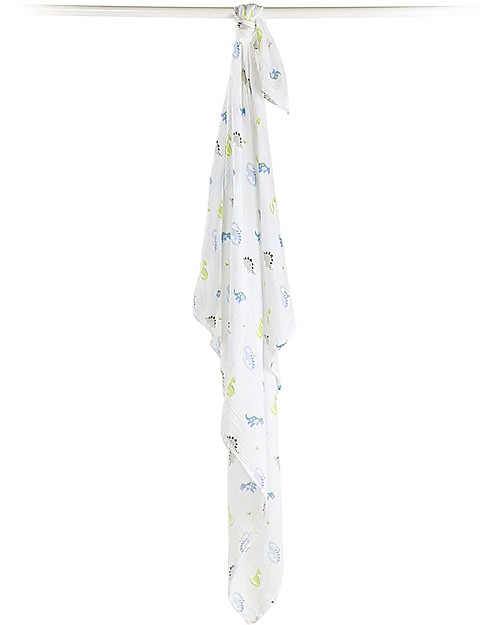 Lulujo Baby Copertina Swaddle 120 x 120 cm, Dinosauri -100% mussola di cotone Swaddle di Mussola