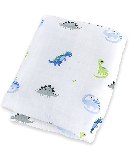 Lulujo Baby Copertina Swaddle 120 x 120 cm, Dinosauri -100% mussola di cotone Swaddle di Mussola