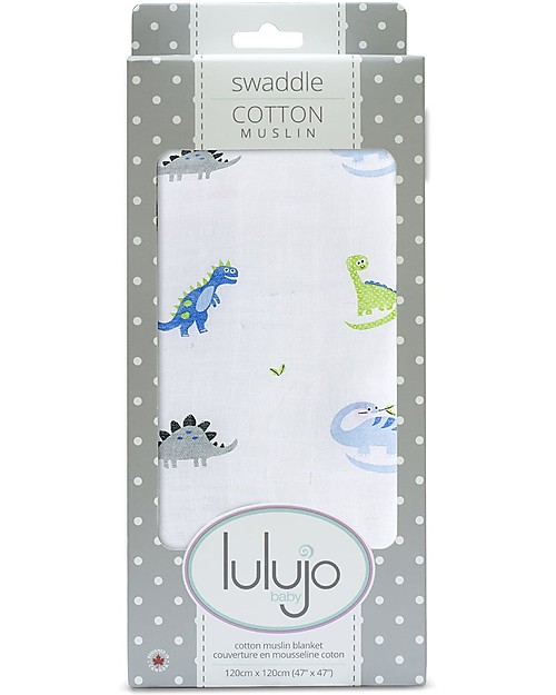 Lulujo Baby Copertina Swaddle 120 x 120 cm, Dinosauri -100% mussola di cotone Swaddle di Mussola